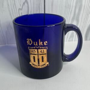 Duke University Crest Cobalt Blue And Gold Glass Mug Made in USA Vintage